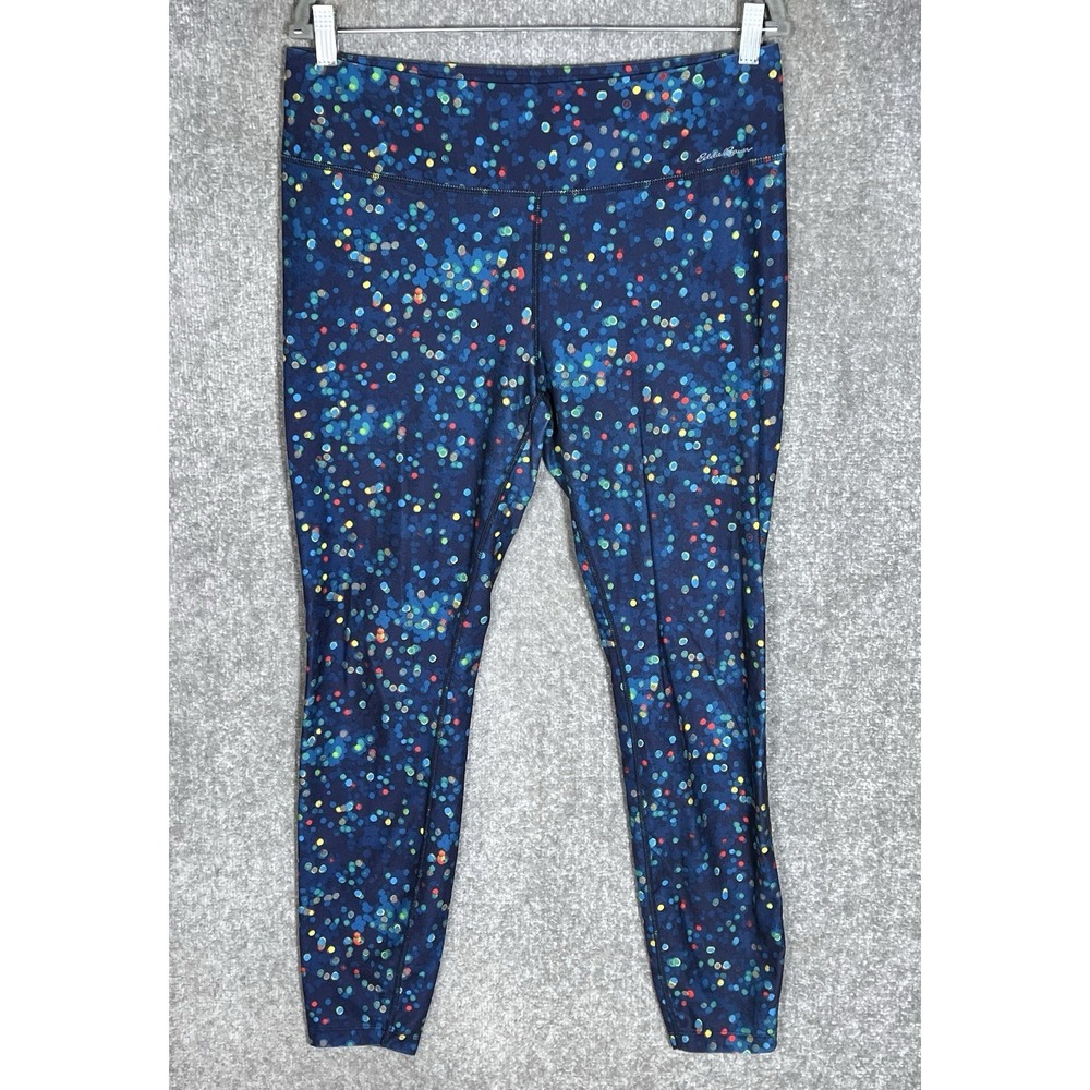 Eddie Bauer Pull On High Rise Ankle Leggings Womens Sz L Blue Polka Dot Stretch